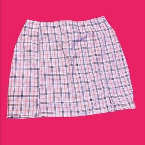 Pink and Brown Plaid Mini with Double Slits